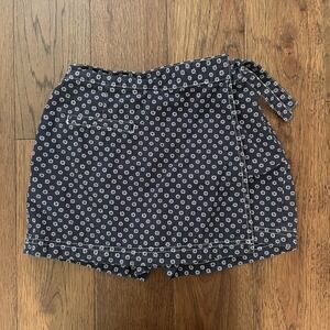 LL Bean Girls Sz S Daisy Floral Skort Navy 100% Cotton Elastic Tie Waist Preppy